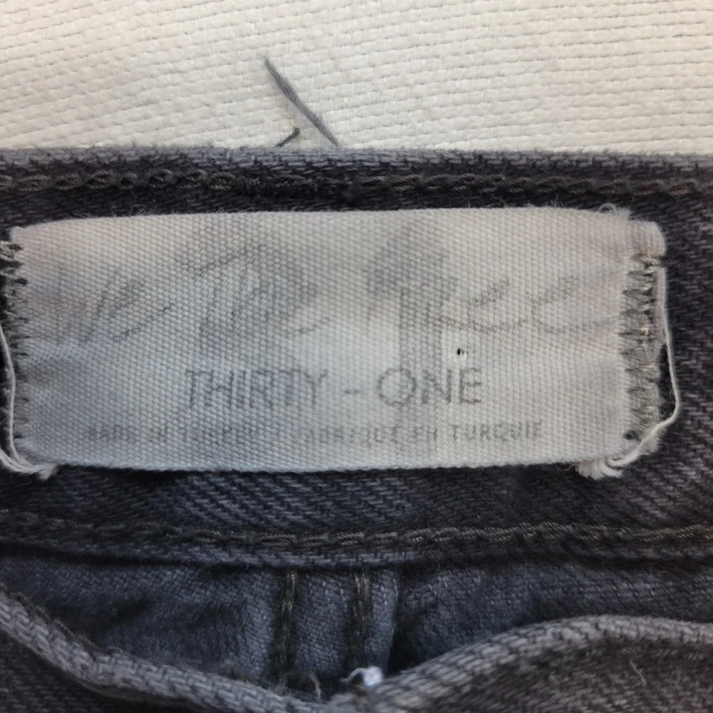 Free People Jeans Women 31 Black Straight Ankle Fray Button Fly Distressed Denim